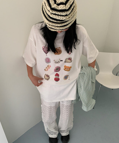 半袖Tシャツ キティージップ半袖Tシャツ CREAM