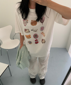 半袖Tシャツ キティージップ半袖Tシャツ CREAM