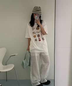 半袖Tシャツ キティージップ半袖Tシャツ CREAM