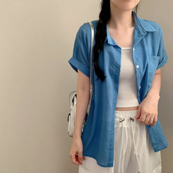 シャツ クールロールアップ半袖シャツ(6color) DEEP BLUE