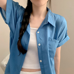シャツ クールロールアップ半袖シャツ(6color) DEEP BLUE