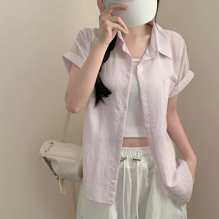クールロールアップ半袖シャツ(6color) LIGHT PINK