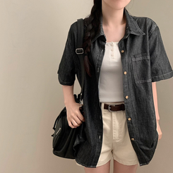 シャツ サマーデニム半袖シャツ BLACK DENIM
