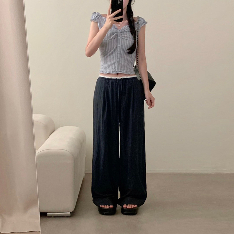 アイスクールバイカラーナイロンワイドパンツ DARK BLUE