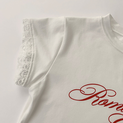 半袖Tシャツ ウエストのくびれスパークリング英文レタリング半袖Tシャツセミクロップラウンド捺染半袖Tシャツ