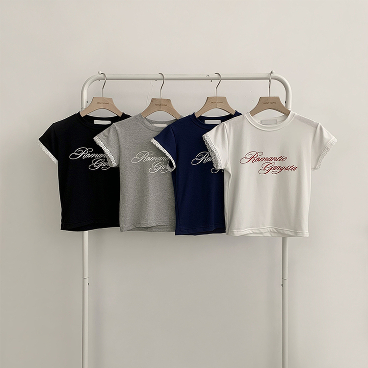 ウエストのくびれスパークリング英文レタリング半袖Tシャツセミクロップラウンド捺染半袖Tシャツ