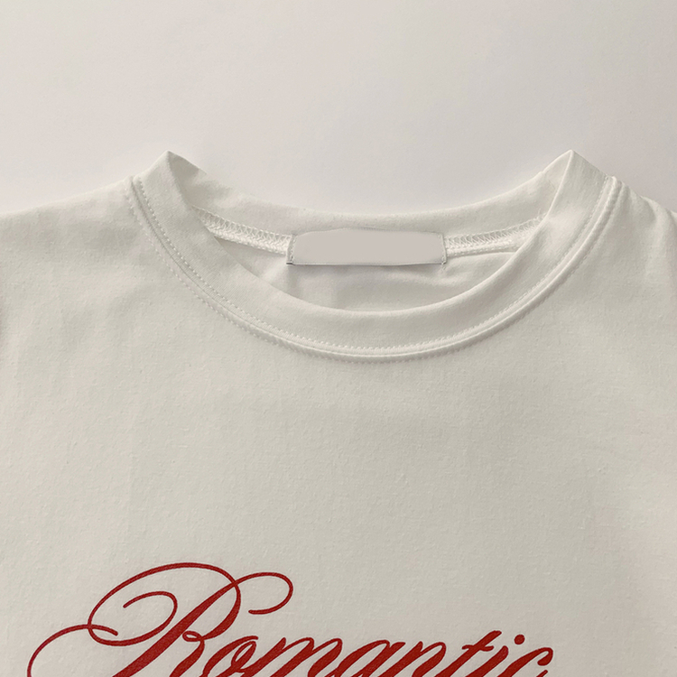 ウエストのくびれスパークリング英文レタリング半袖Tシャツセミクロップラウンド捺染半袖Tシャツ
