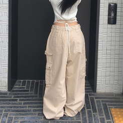 コットンパンツ カーゴロングワイドパンツ BEIGE