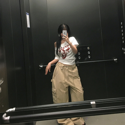 コットンパンツ カーゴロングワイドパンツ BEIGE