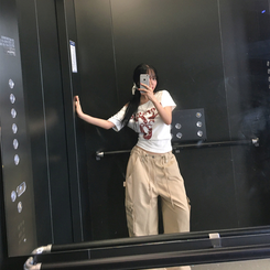コットンパンツ カーゴロングワイドパンツ BEIGE