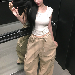コットンパンツ カーゴロングワイドパンツ BEIGE
