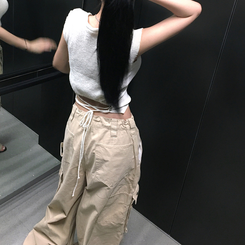 コットンパンツ カーゴロングワイドパンツ BEIGE