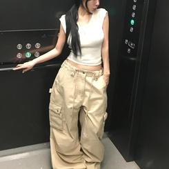 コットンパンツ カーゴロングワイドパンツ BEIGE