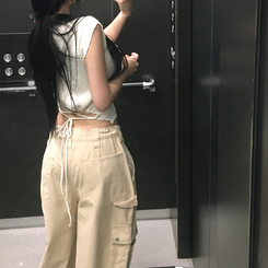 コットンパンツ カーゴロングワイドパンツ BEIGE