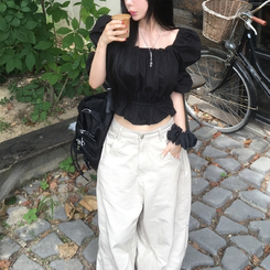 ブラウス セミクロップバックスリットブラウス BLACK