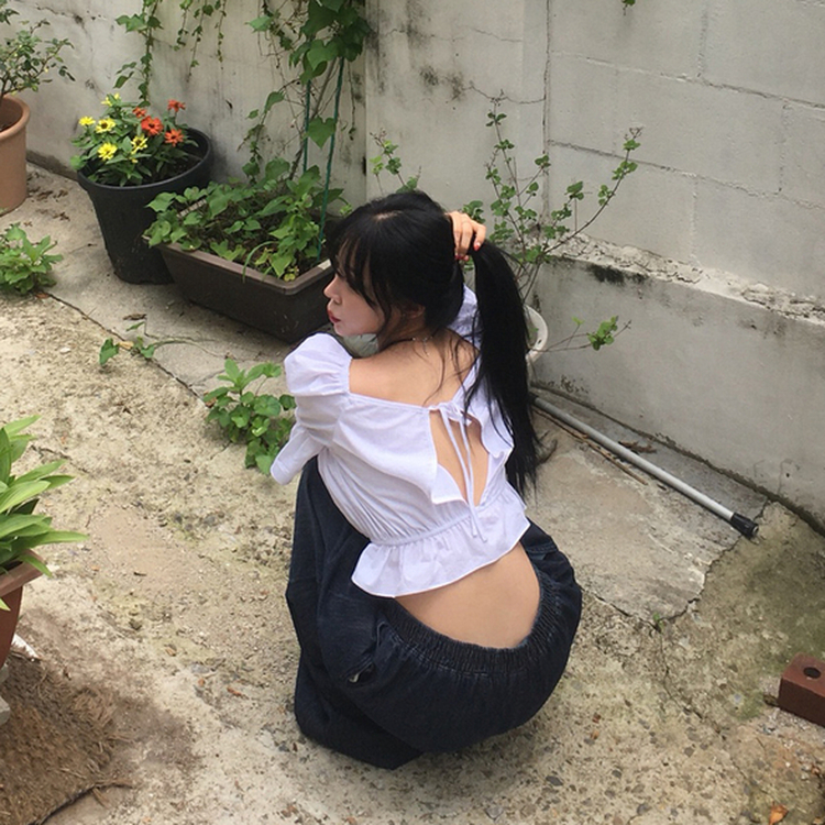 セミクロップバックスリットブラウス IVORY