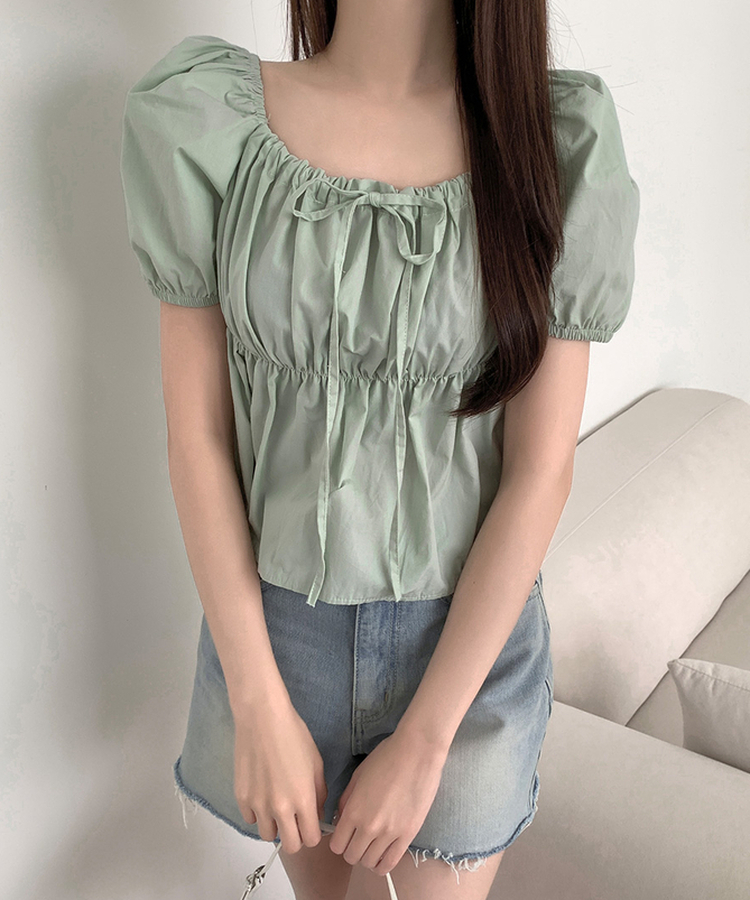 リボンバルーンフレアブラウス(5color) MINT