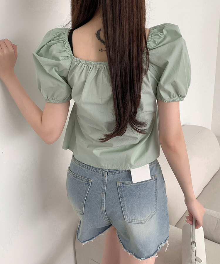 リボンバルーンフレアブラウス(5color) MINT