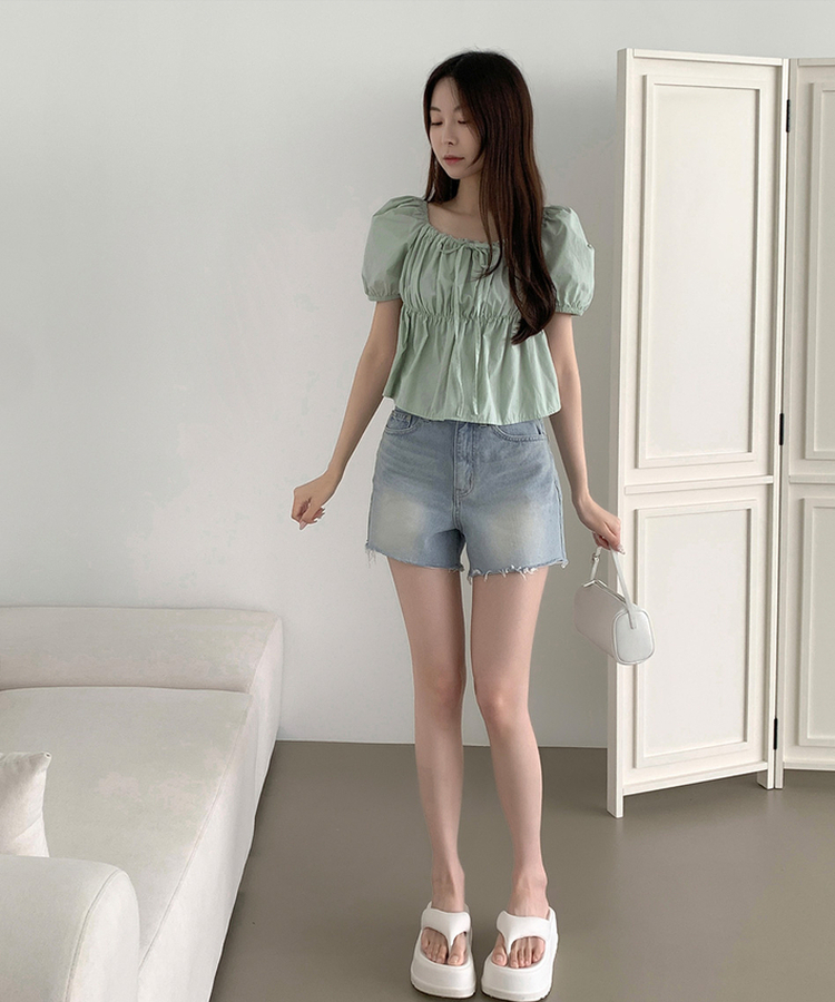 リボンバルーンフレアブラウス(5color) MINT