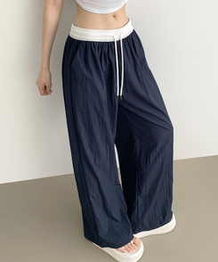 ワイド バイカラーディテールワイドバンディングパンツ DARK BLUE