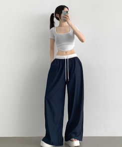 ワイド バイカラーディテールワイドバンディングパンツ DARK BLUE