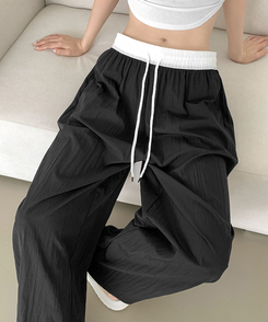 ワイド バイカラーディテールワイドバンディングパンツ BLACK