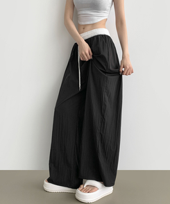 ワイド バイカラーディテールワイドバンディングパンツ BLACK