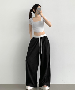 ワイド バイカラーディテールワイドバンディングパンツ BLACK