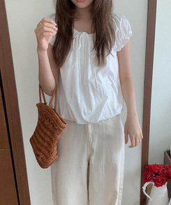 ブラウス リボンバルーンブラウス IVORY