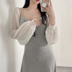ロングワンピース ロングノースリーブフレアワンピース GRAY