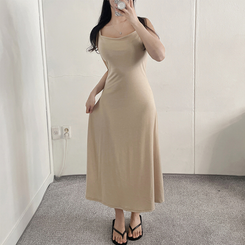 ロングワンピース ロングノースリーブフレアワンピース BEIGE