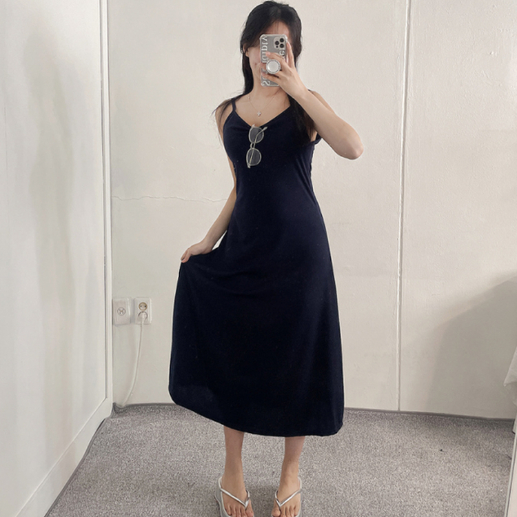 ロングノースリーブフレアワンピース NAVY