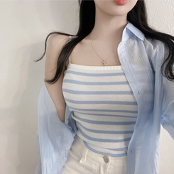 シャツ 【SET】ストライプニットキャミソール シースルーシャツ SKYBLUE