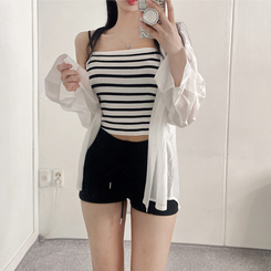 シャツ 【SET】ストライプニットキャミソール シースルーシャツ IVORY