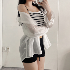 シャツ 【SET】ストライプニットキャミソール シースルーシャツ IVORY