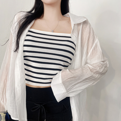シャツ 【SET】ストライプニットキャミソール シースルーシャツ IVORY