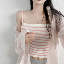 シャツ 【SET】ストライプニットキャミソール シースルーシャツ PINK