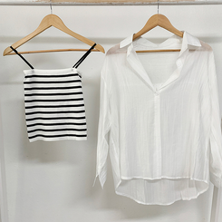シャツ 【SET】ストライプニットキャミソール シースルーシャツ