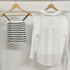 シャツ 【SET】ストライプニットキャミソール シースルーシャツ