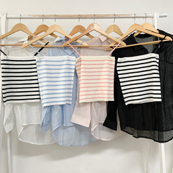 シャツ 【SET】ストライプニットキャミソール シースルーシャツ