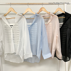 シャツ 【SET】ストライプニットキャミソール シースルーシャツ