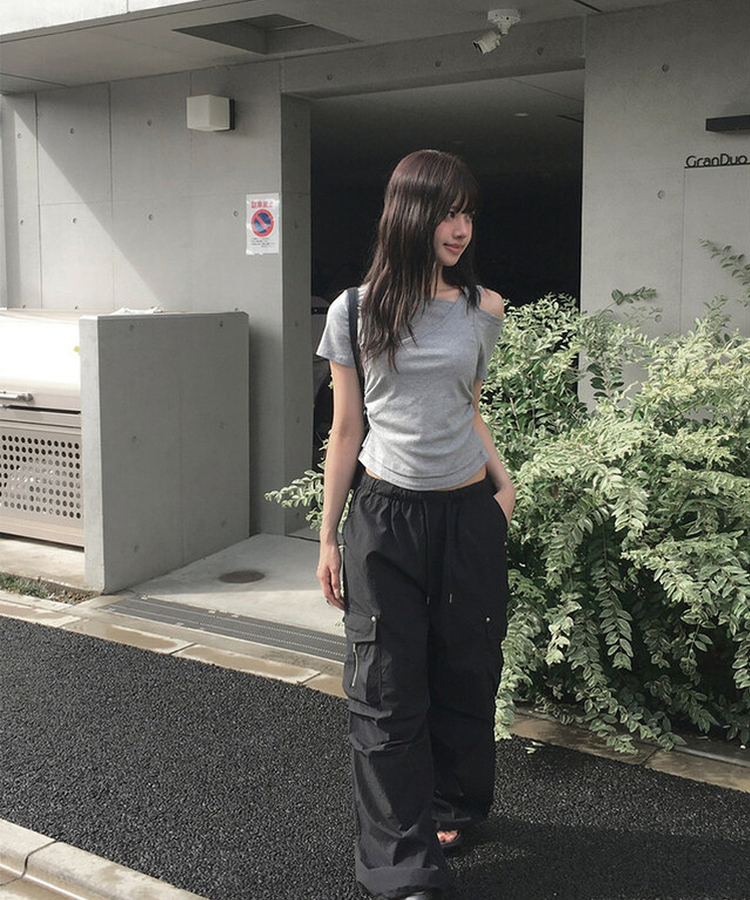 半袖Tシャツ レイヤードシャーリングオフキャミソールTシャツ GREY