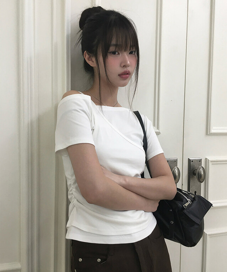 半袖Tシャツ レイヤードシャーリングオフキャミソールTシャツ WHITE