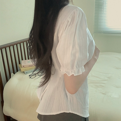 ブラウス パンチングパフ半袖ブラウス WHITE