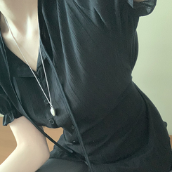 ブラウス パンチングパフ半袖ブラウス BLACK
