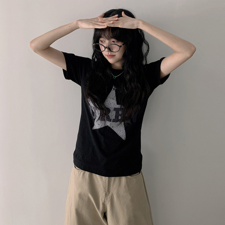 ビンテージプリンティング半袖Tシャツ BLACK