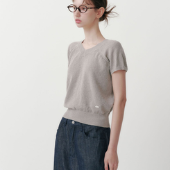 ニット キャップ袖Vネック半袖ニット(5color) GREY