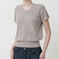 ニット キャップ袖Vネック半袖ニット(5color) GREY