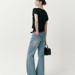 ニット キャップ袖Vネック半袖ニット(5color) BLACK
