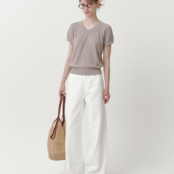ニット キャップ袖Vネック半袖ニット(5color) MOCHA